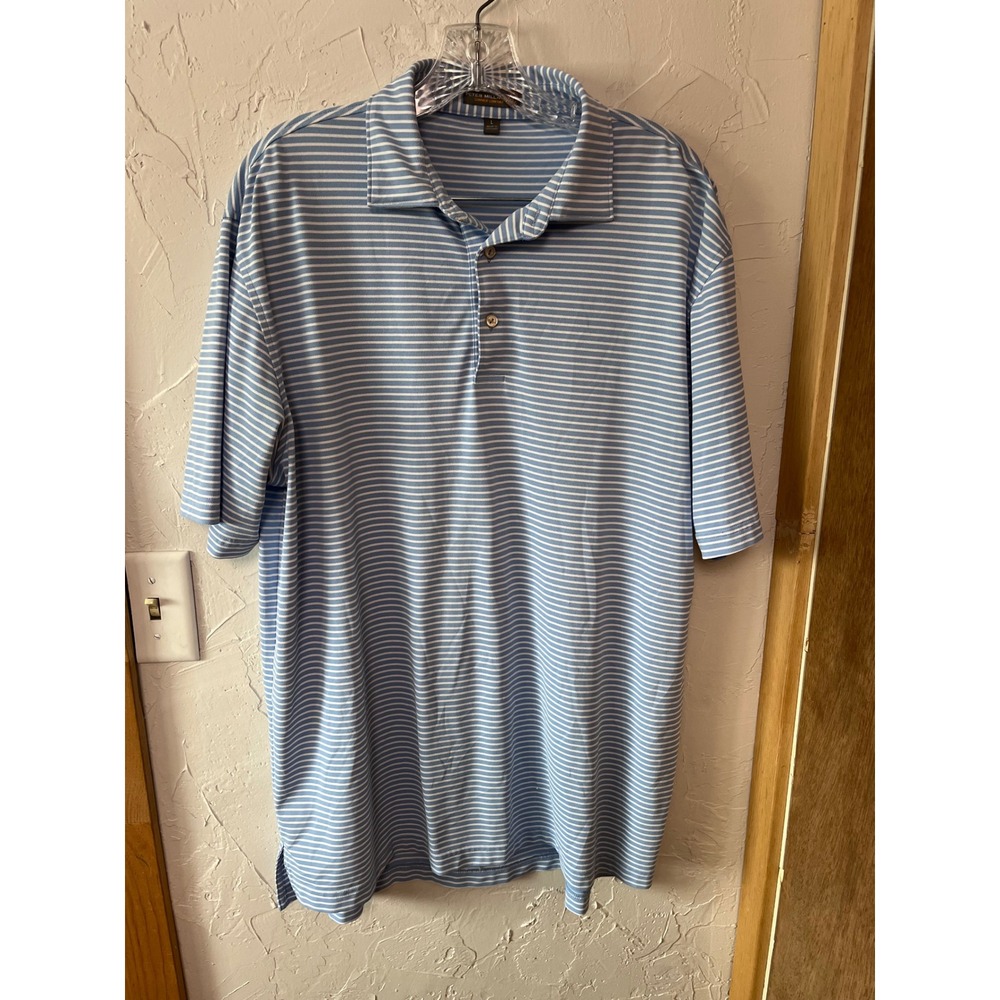 Peter Millar Summer Comfort Polo Shirt Mens Large Blue White Striped Performance